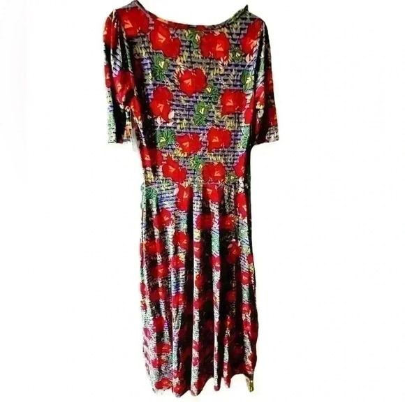 Lularoe medium blue floral ANa maxi dress. Red roses. Pattern over pattern .NWT. - Picture 2 of 8